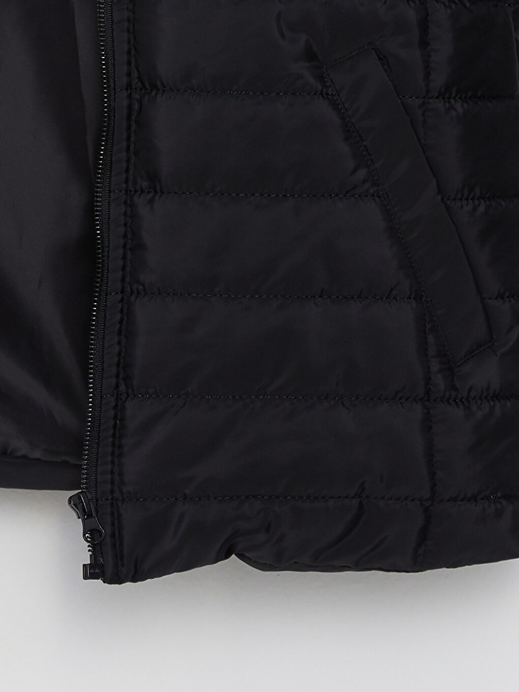 Siyah Kadın Kapüşonlu Düz Mont-8