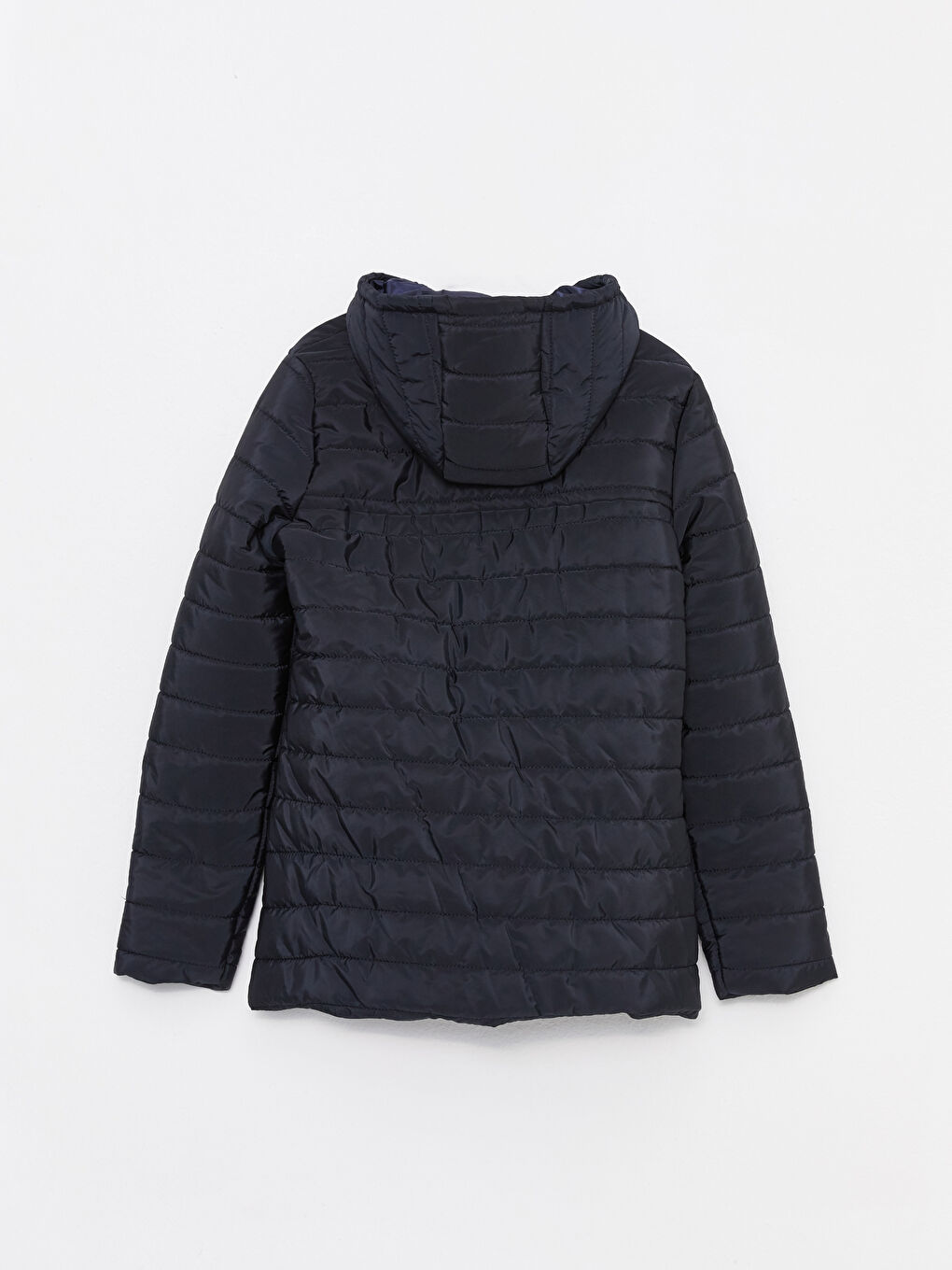 Lacivert Kadın Kapüşonlu Düz Mont-7