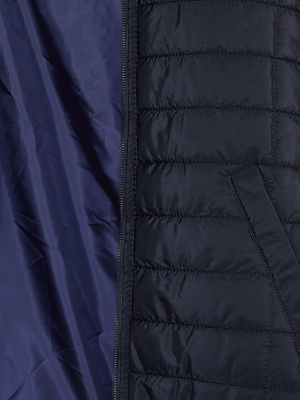 Lacivert Kadın Kapüşonlu Düz Mont-8