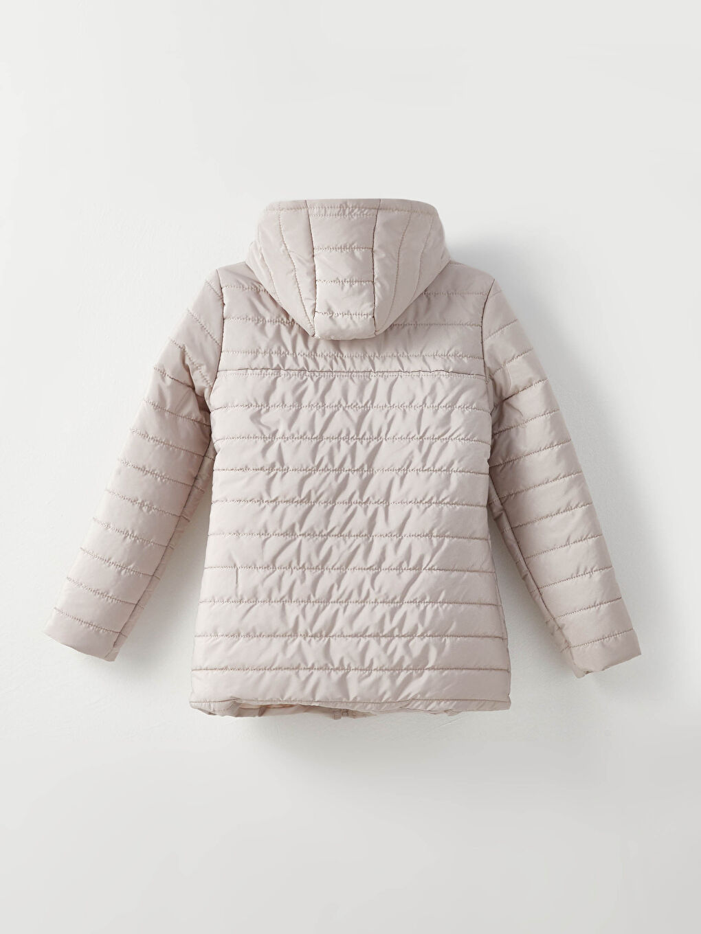 Bej Kadın Kapüşonlu Düz Mont-7