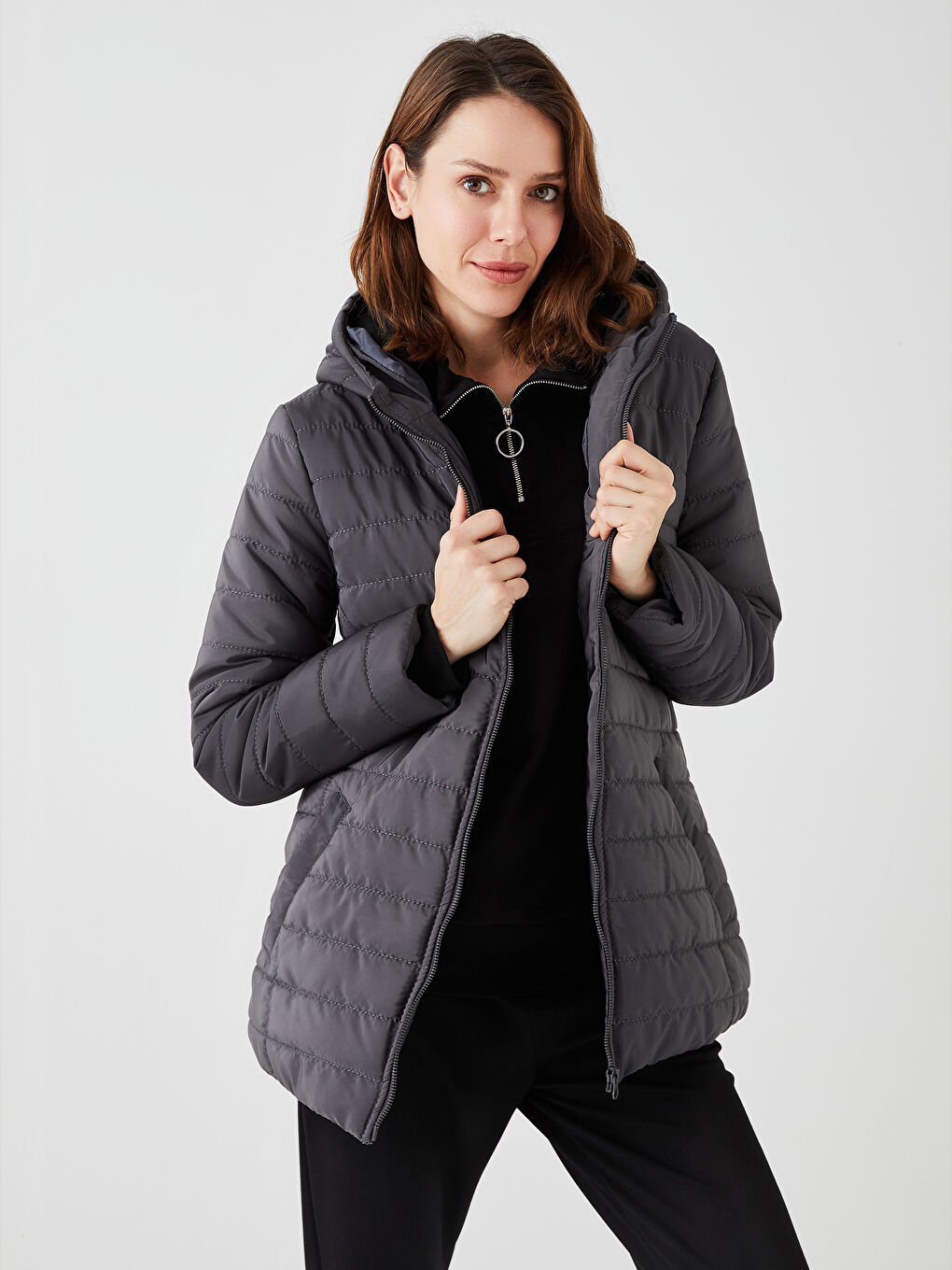 Women's Hooded Plain Coat-1