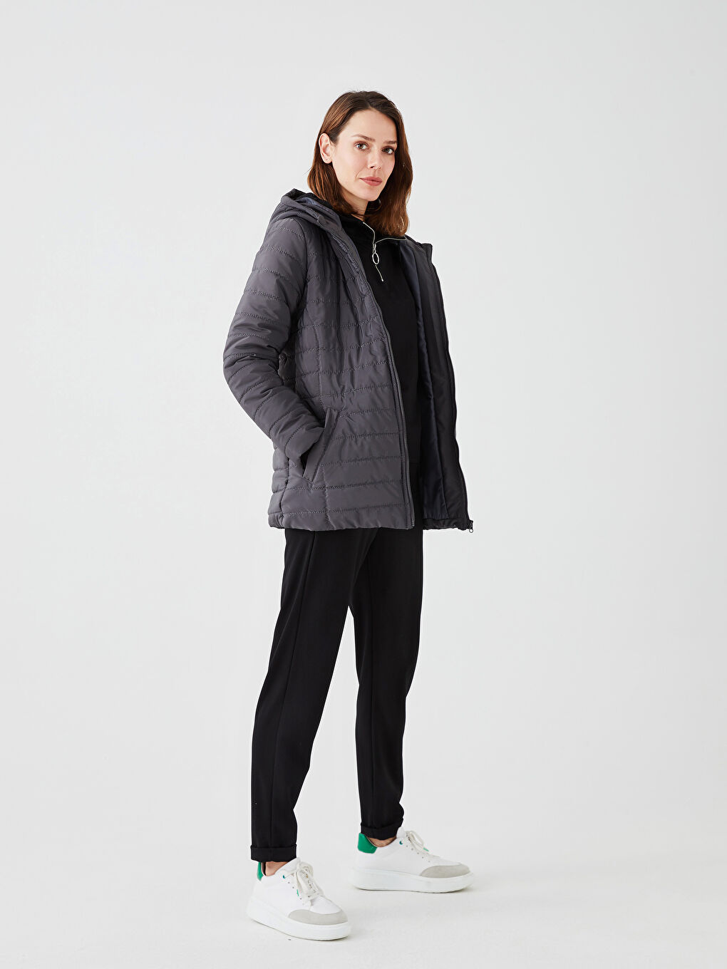 Women's Hooded Plain Coat-2