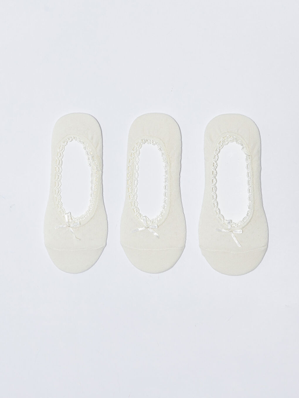 Ekru Kadın Düz Babet Çorap 3'lü-1