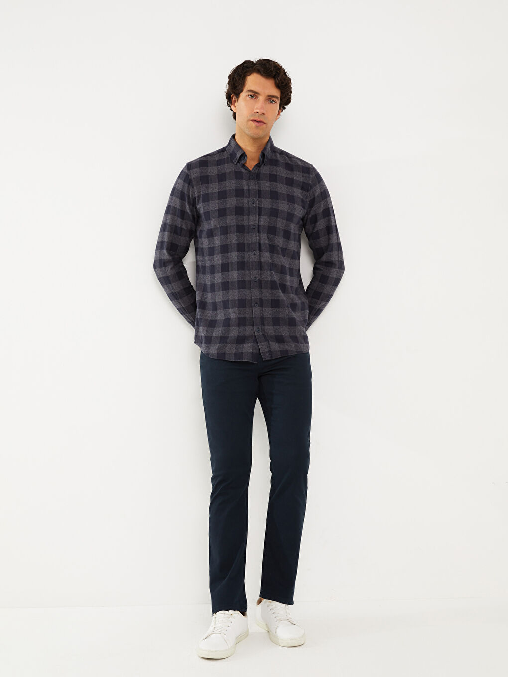 Lacivert Standart Kalıp Gabardin Erkek Chino Pantolon-1