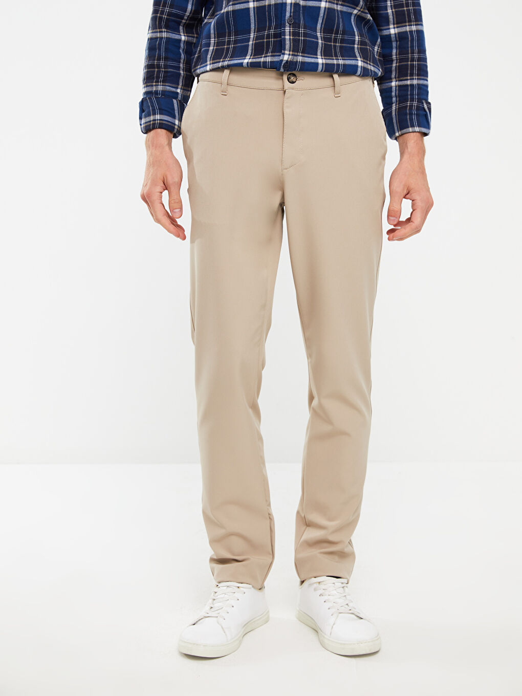 Bej Dar Kalıp Gabardin Erkek Chino Pantolon-2