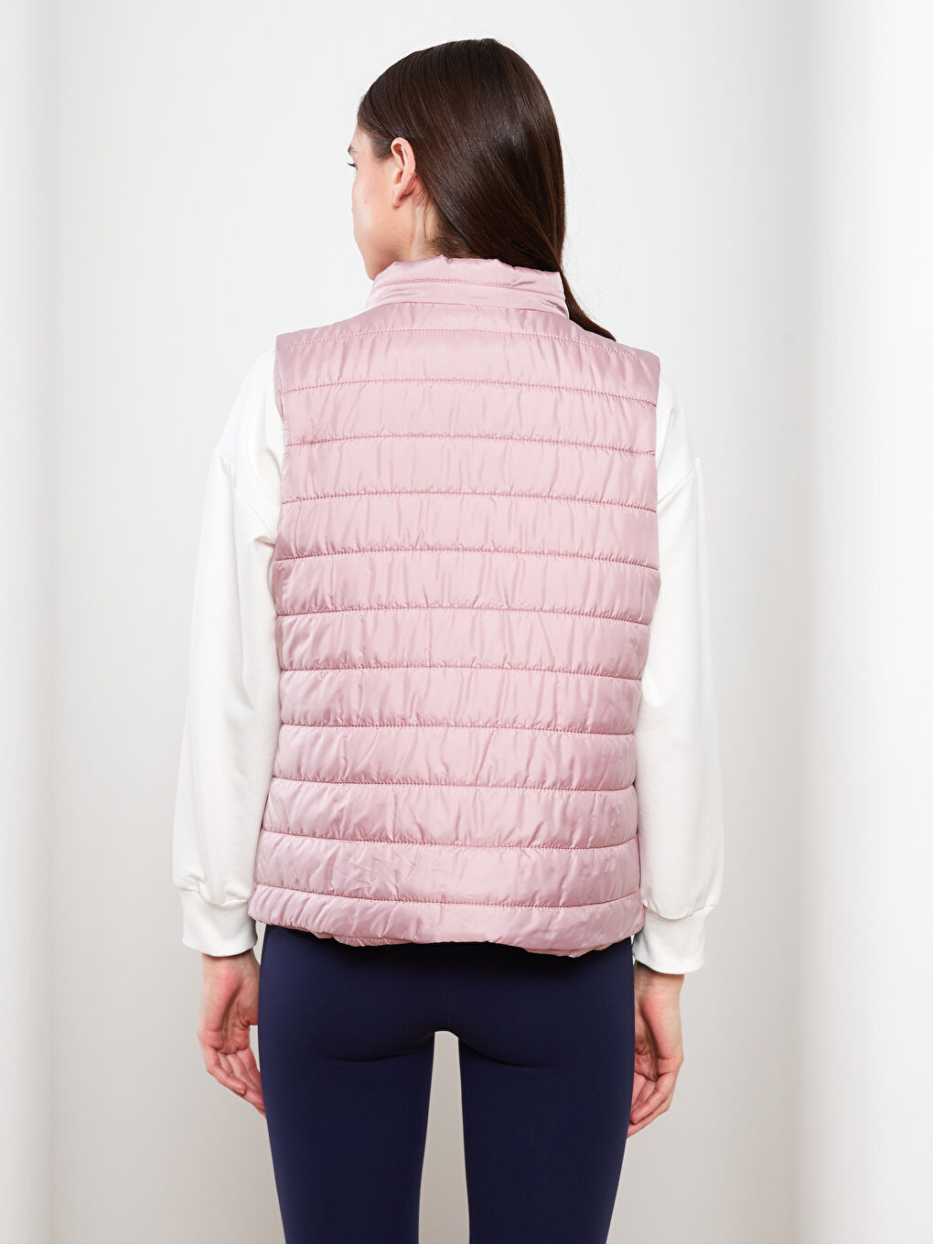 Pembe Kadın Dik Yaka Düz Yelek-5