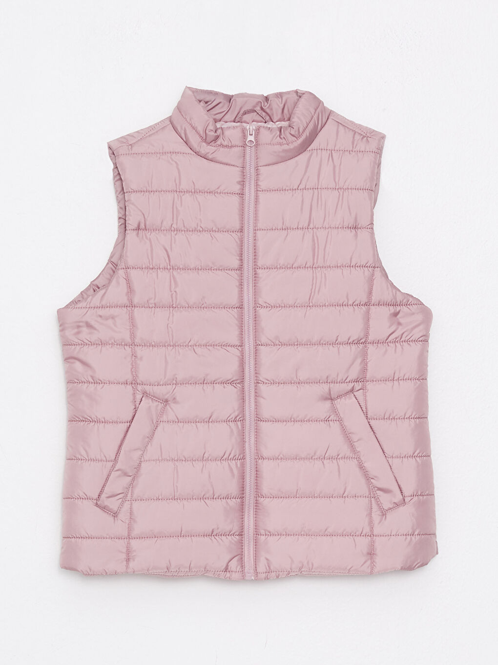 Pembe Kadın Dik Yaka Düz Yelek-6