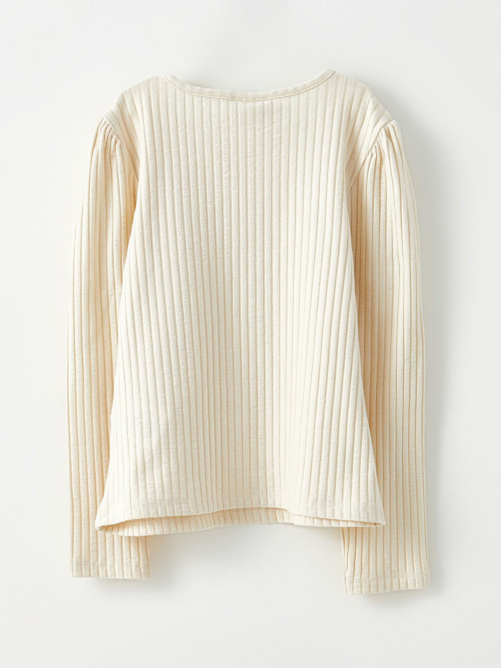 Ekru Bisiklet Yaka Basic Uzun Kollu Kız Çocuk Tişört-2