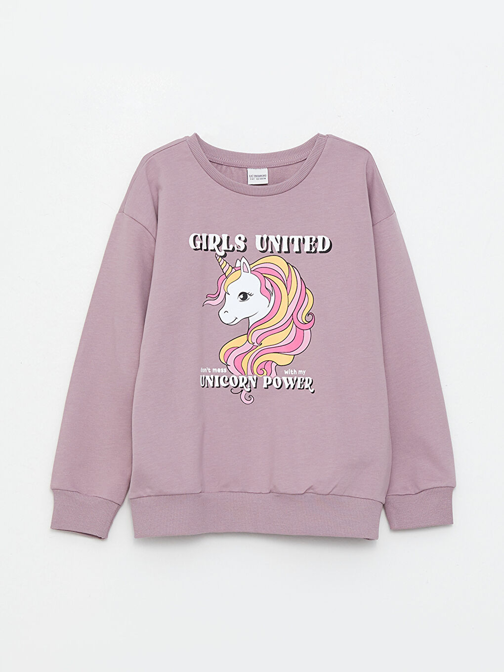 LCW Kids Lila Bisiklet Yaka Baskılı Uzun Kollu Kız Çocuk Sweatshirt