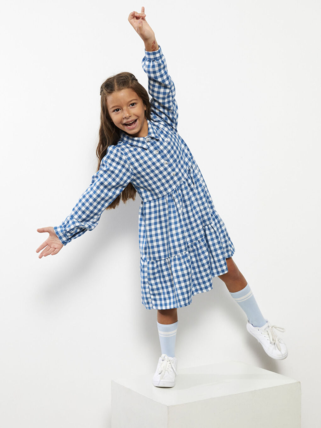 LCW Kids Hemdkragen Karo Langarm Mädchenkleid -W27726Z4-LLC
