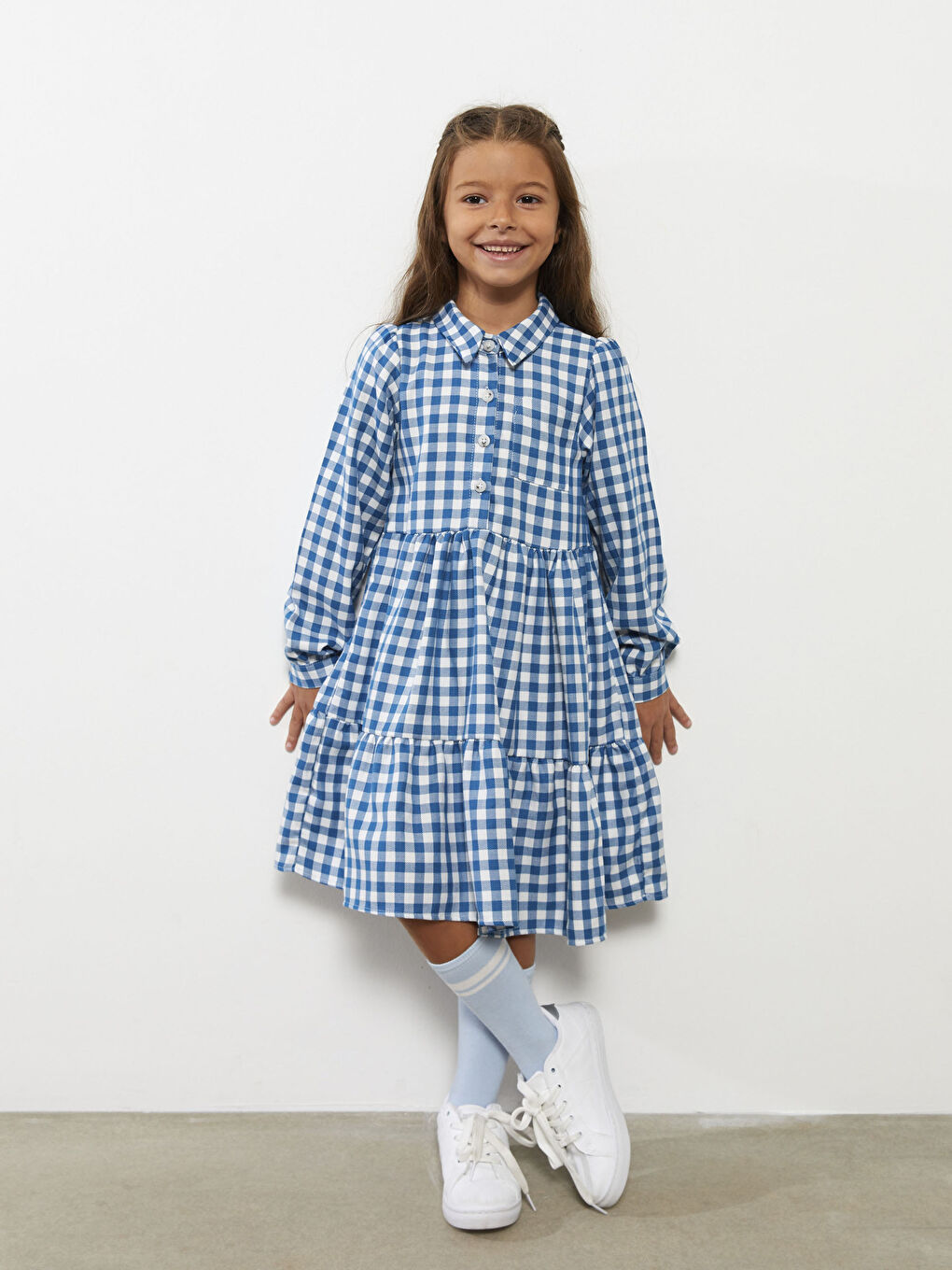 LCW Kids Hemdkragen Karo Langarm Mädchenkleid -W27726Z4-LLC