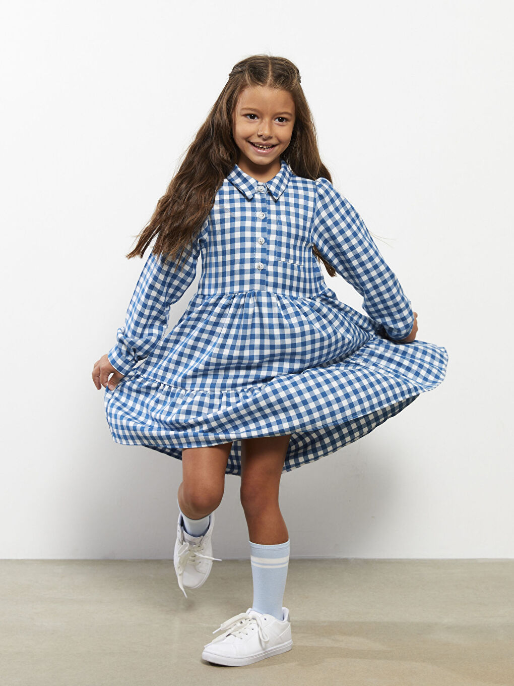LCW Kids Hemdkragen Karo Langarm Mädchenkleid -W27726Z4-LLC