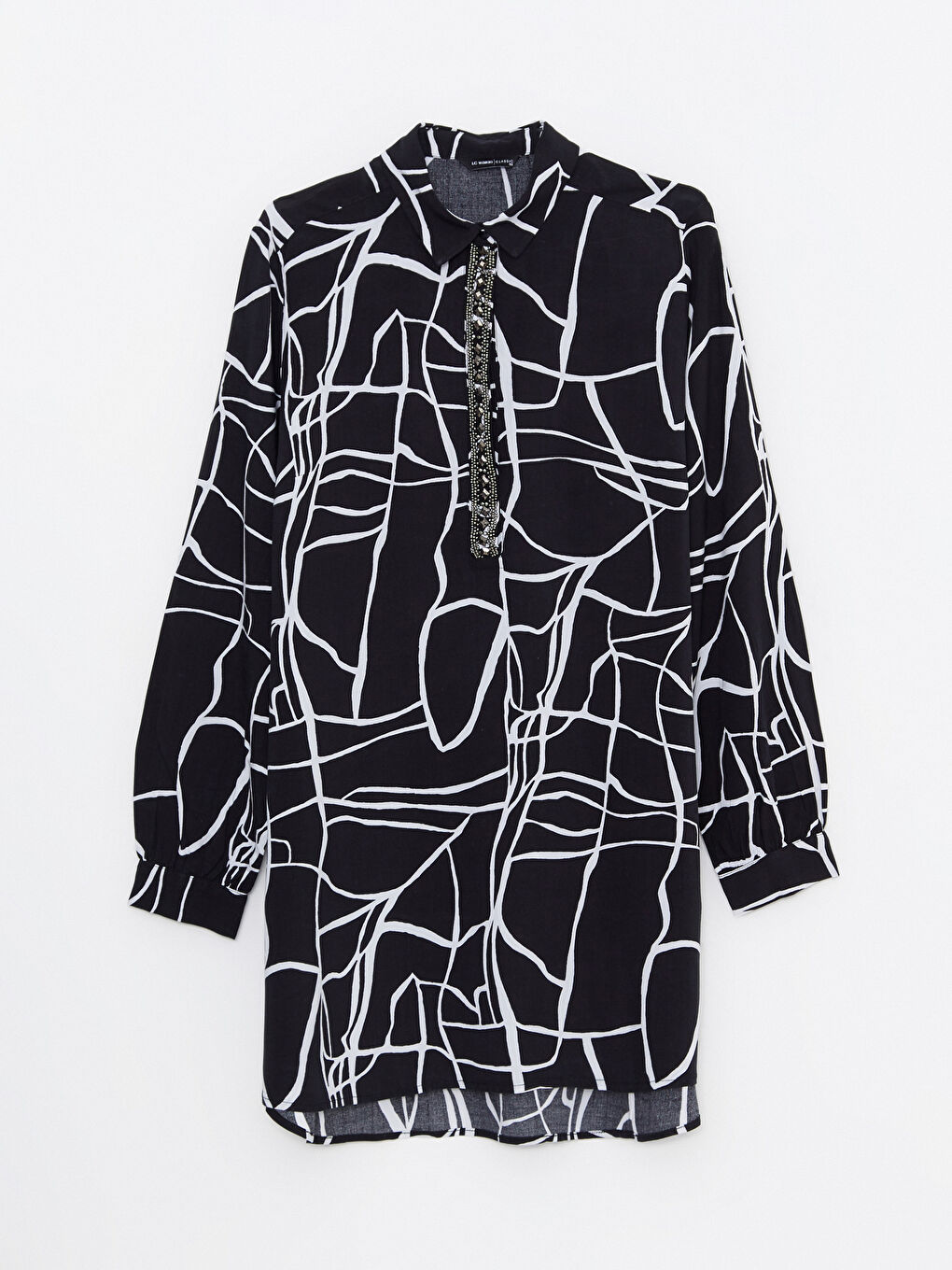 Patterned Long Sleeve Viscose Women's Shirt Tunic-5