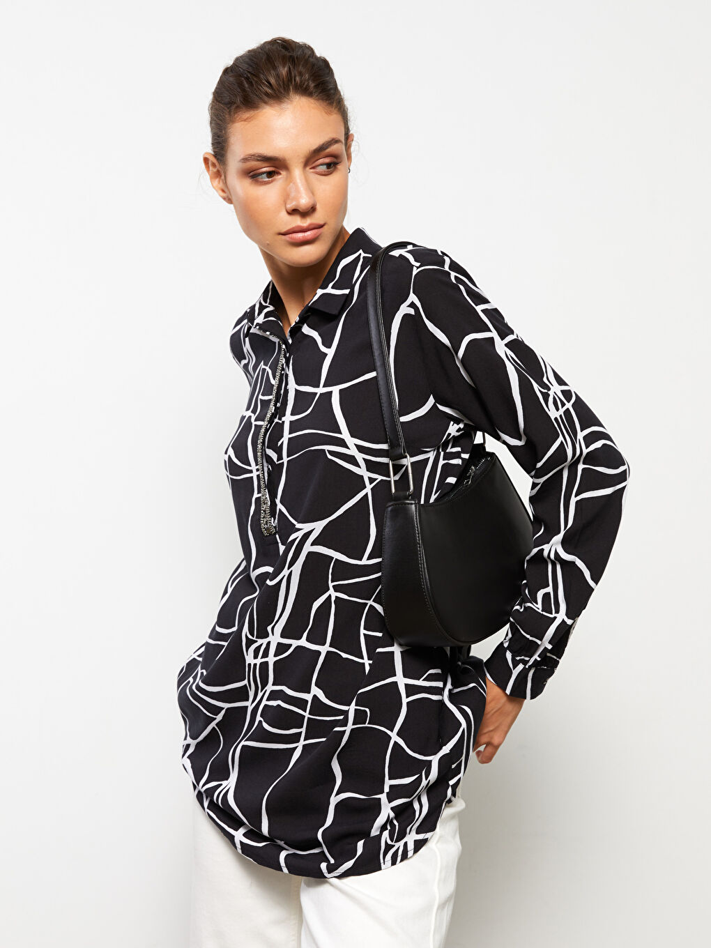 Patterned Long Sleeve Viscose Women's Shirt Tunic