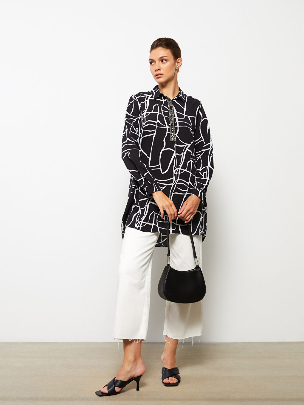 Patterned Long Sleeve Viscose Women's Shirt Tunic-2
