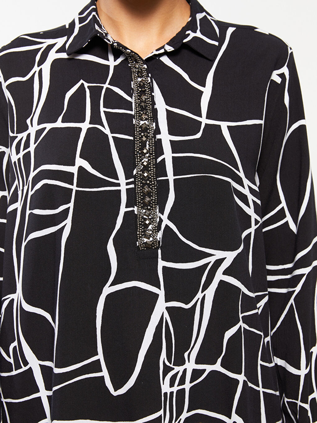 Patterned Long Sleeve Viscose Women's Shirt Tunic-3