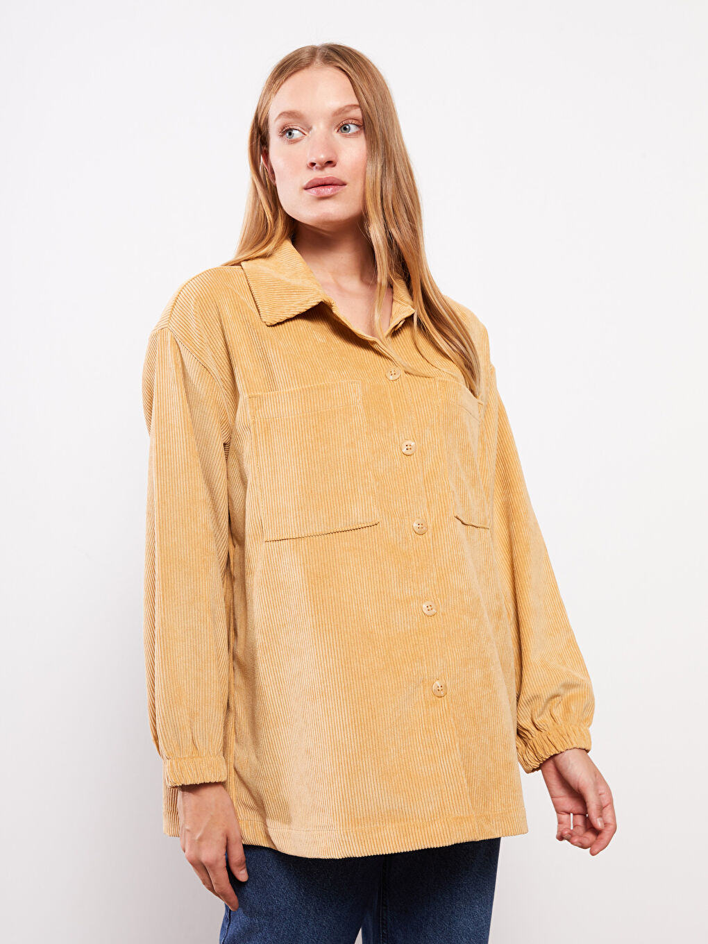 Buttoned Regular Long Sleeve Velvet Women's Shirt Jacket -W27742Z8-GFE