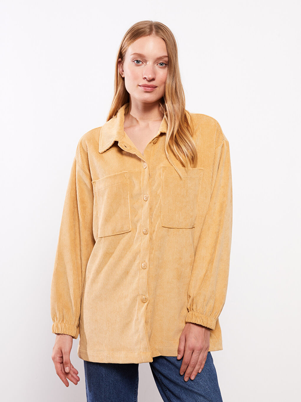 Buttoned Regular Long Sleeve Velvet Women's Shirt Jacket -W27742Z8-GFE