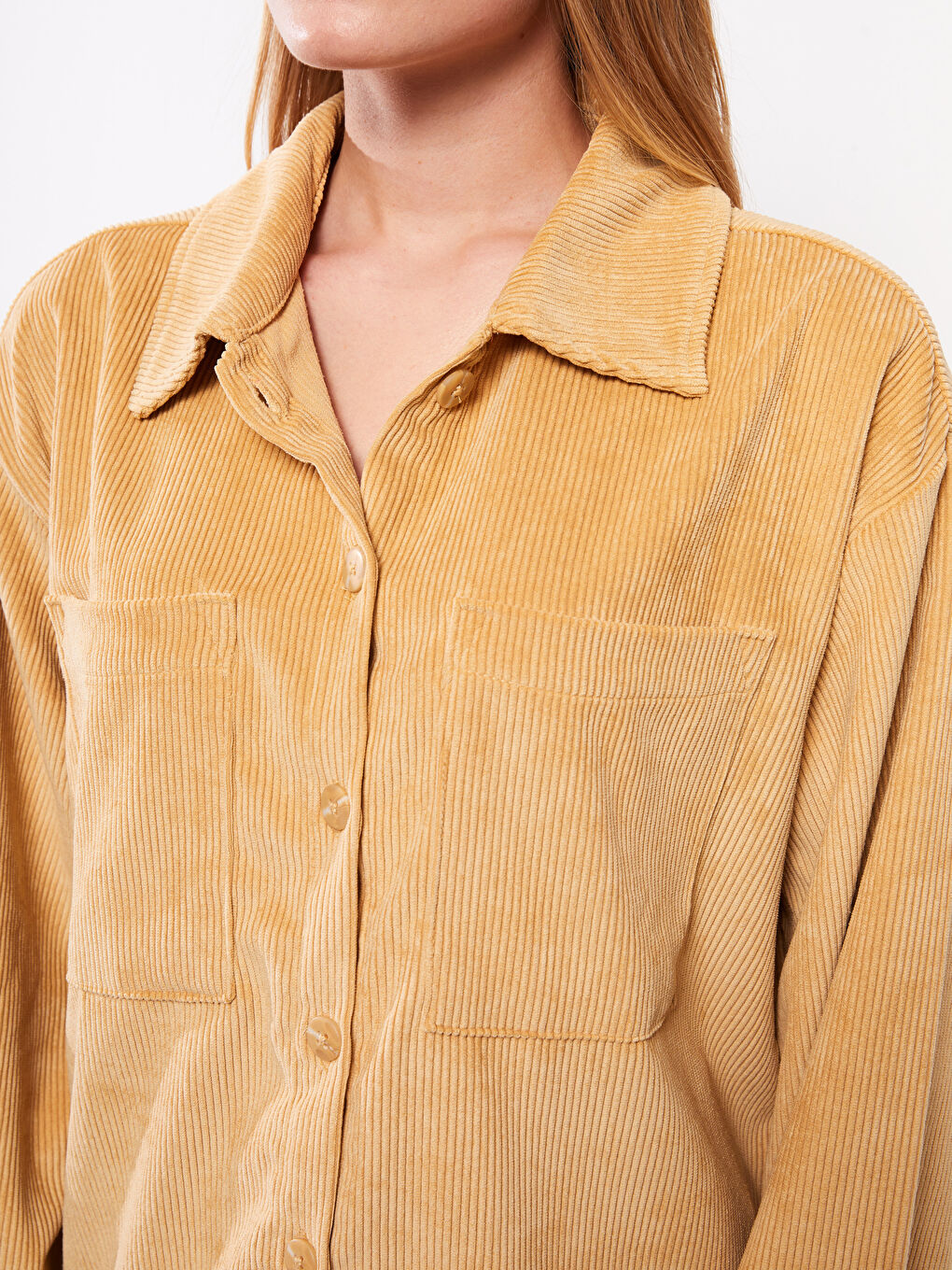 Buttoned Regular Long Sleeve Velvet Women's Shirt Jacket -W27742Z8-GFE