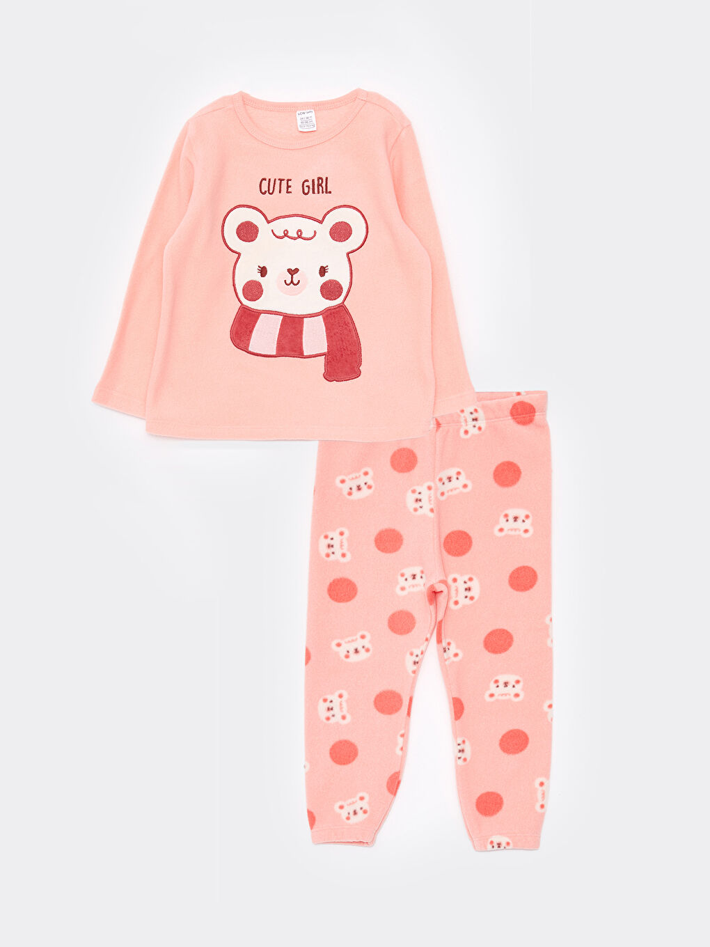 LCW baby Pembe Bisiklet Yaka Uzun Kollu Kız Bebek Pijama Takımı