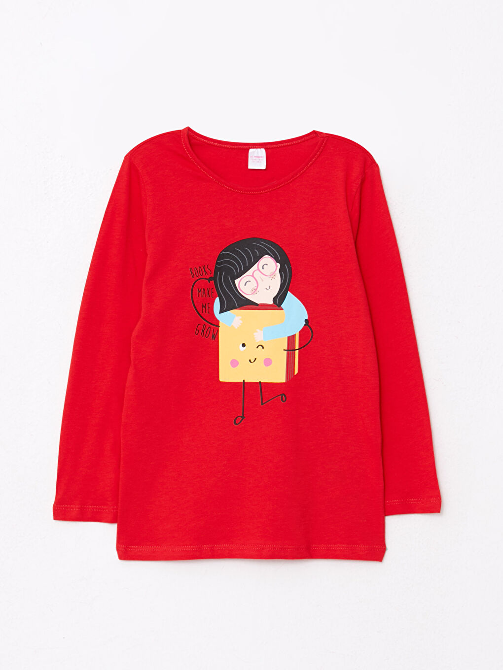 طقم بيجامة للبنات ياقة دائرية كم طويل مطبوع-1