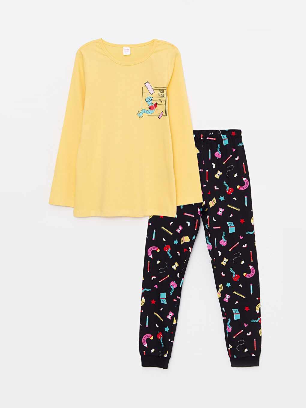 LCW Kids Crew Neck Printed Long Sleeve Girls' Pyjama Set -W27775Z4-FXD