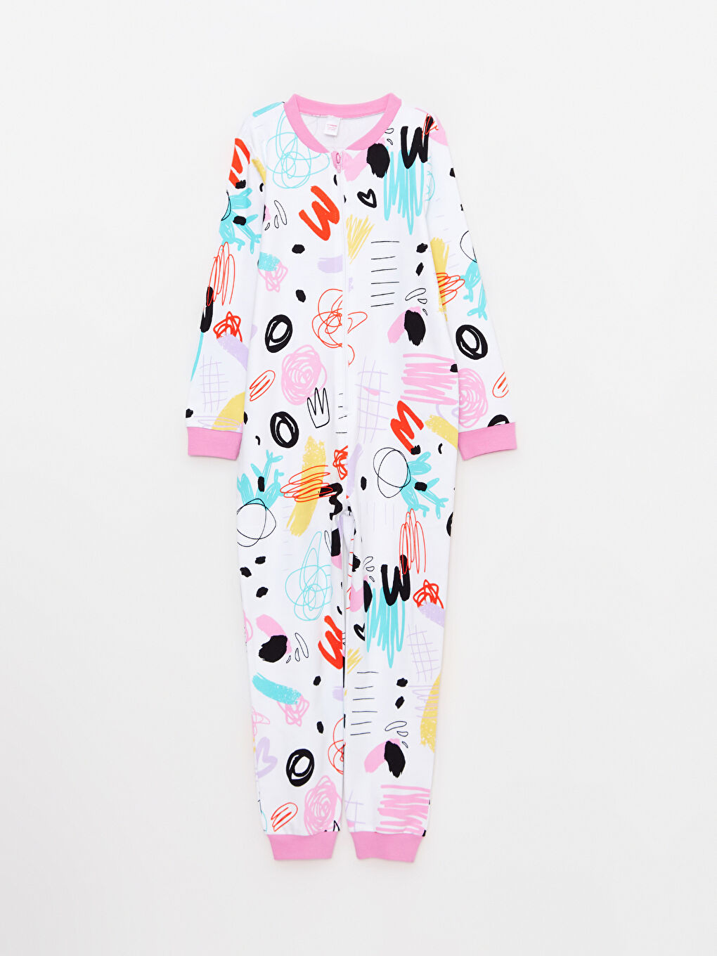 Beyaz Bisiklet Yaka Baskılı Uzun Kollu Kız Çocuk Uyku Tulumu
