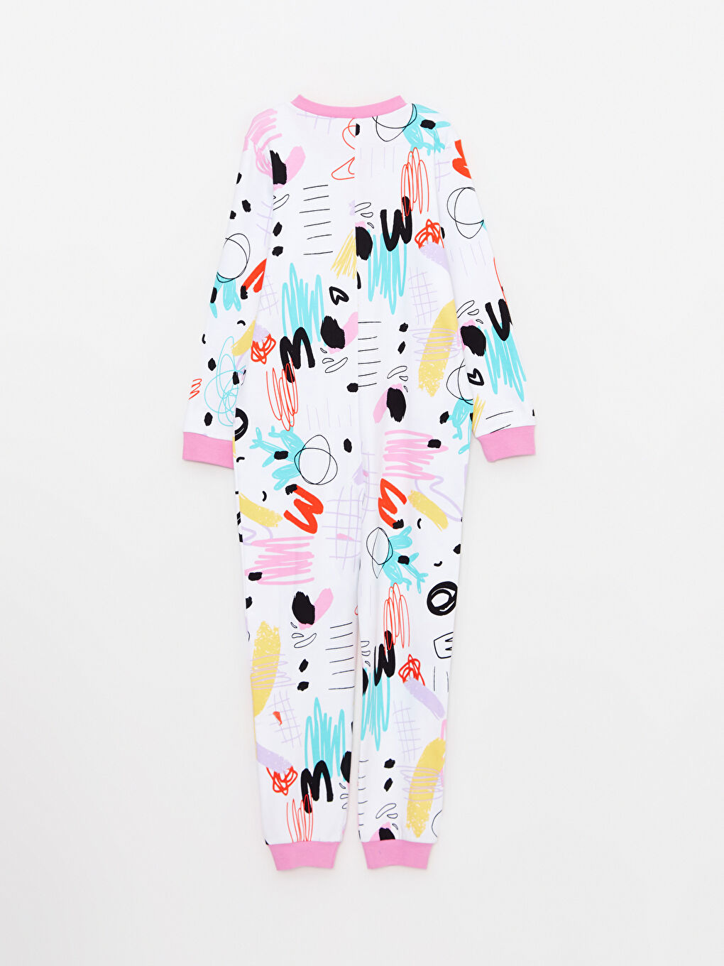 Beyaz Bisiklet Yaka Baskılı Uzun Kollu Kız Çocuk Uyku Tulumu-1