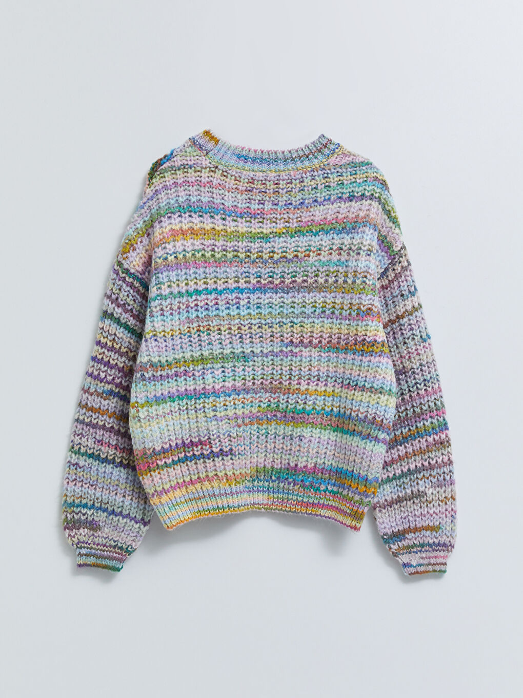 Pembe Bisiklet Yaka Kendinden Desenli Uzun Kollu Oversize Kadın Triko Kazak-6