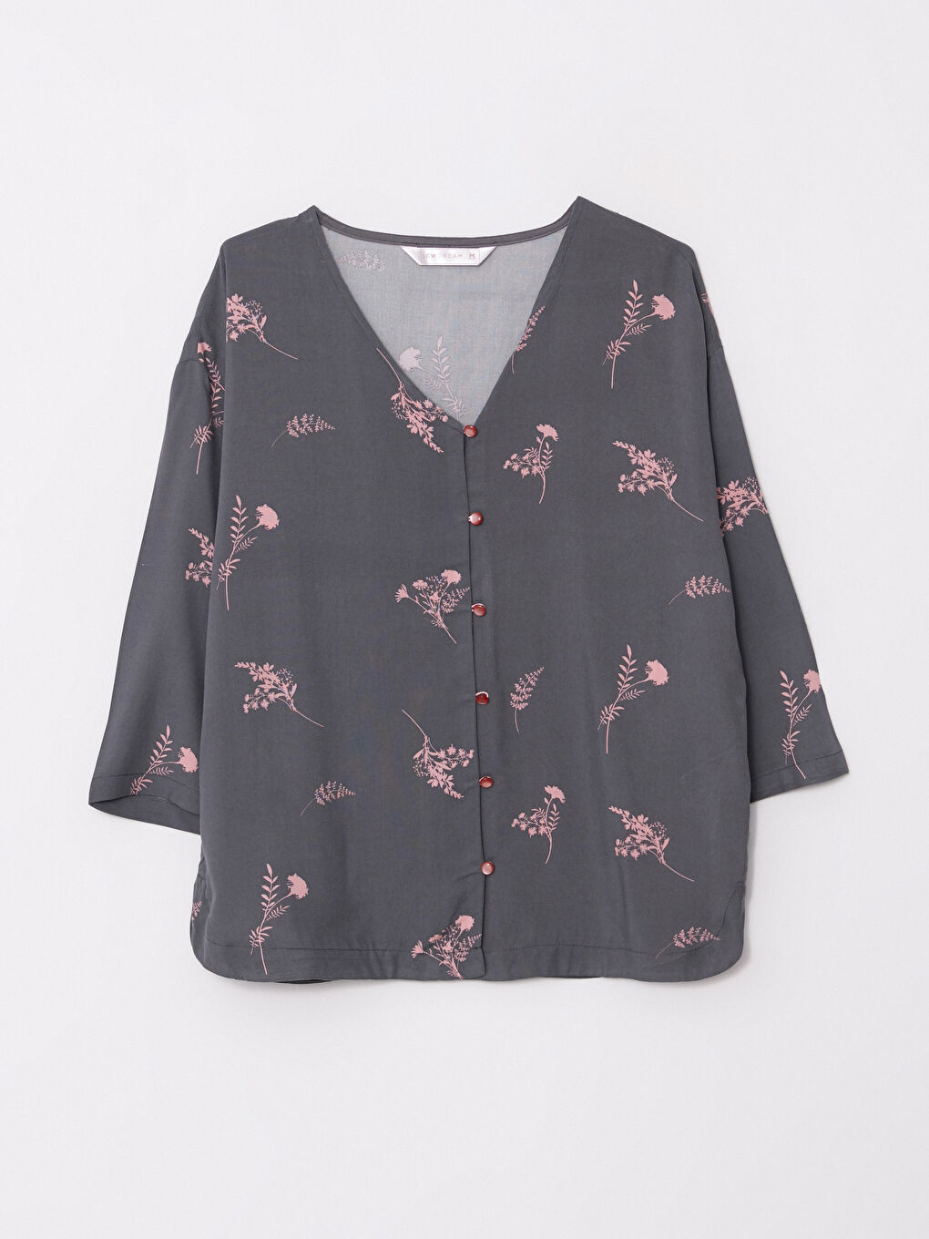 Antrasit V Yaka Çiçekli Viskon Kadın Pijama Takımı-6