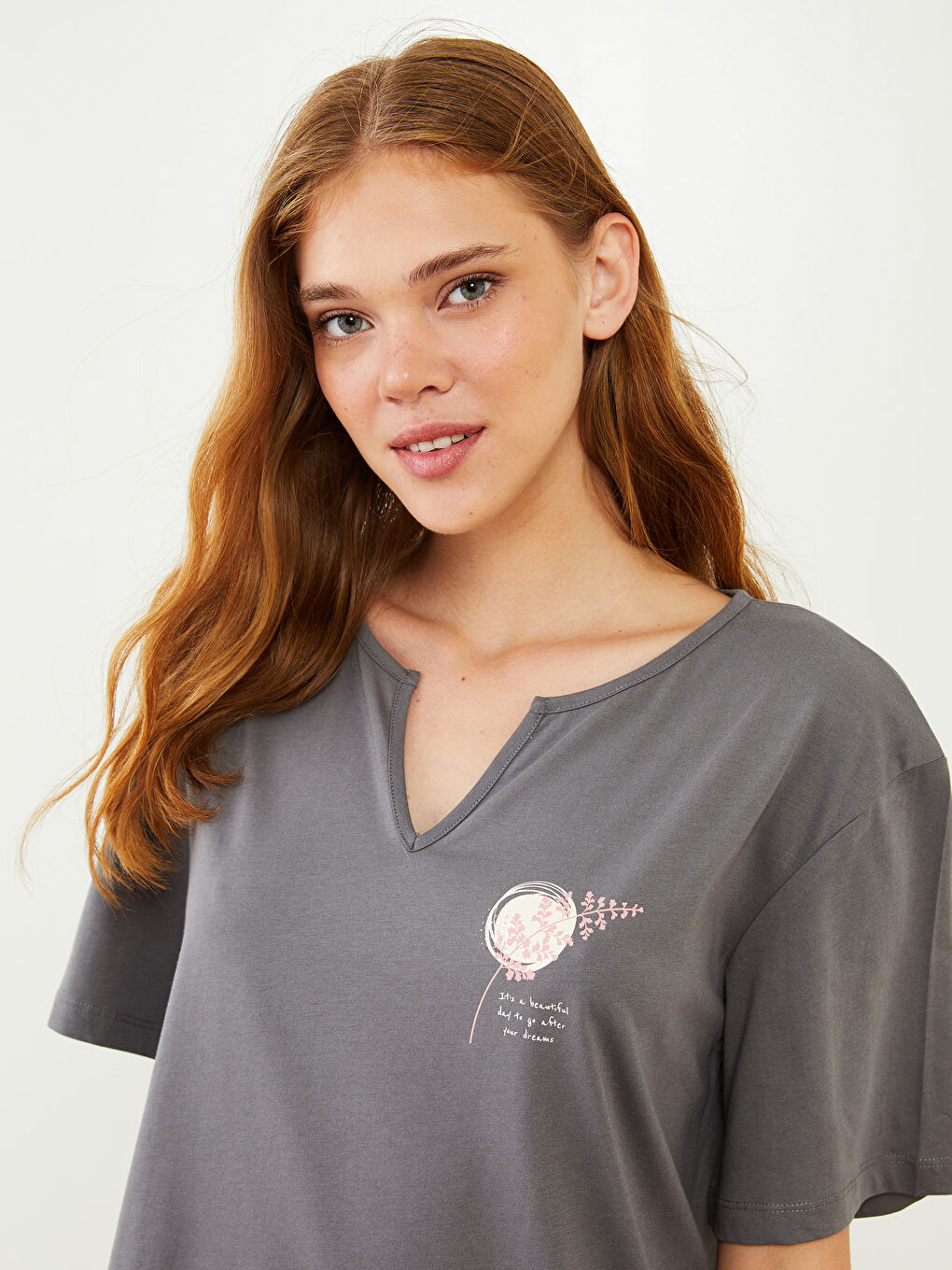 Women's Crew Neck Printed Short Sleeve Cotton Nightgown-2