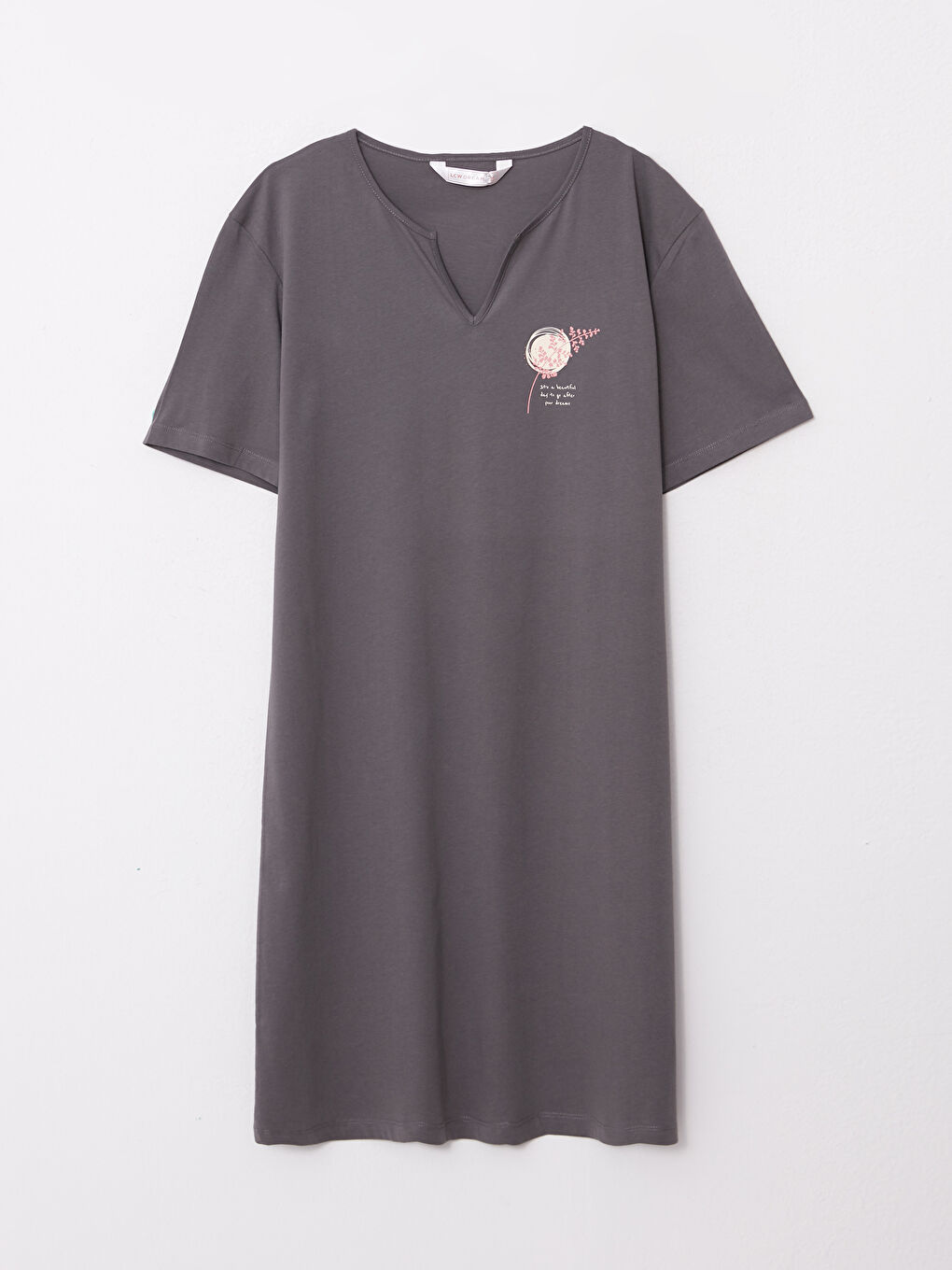 Women's Crew Neck Printed Short Sleeve Cotton Nightgown-5