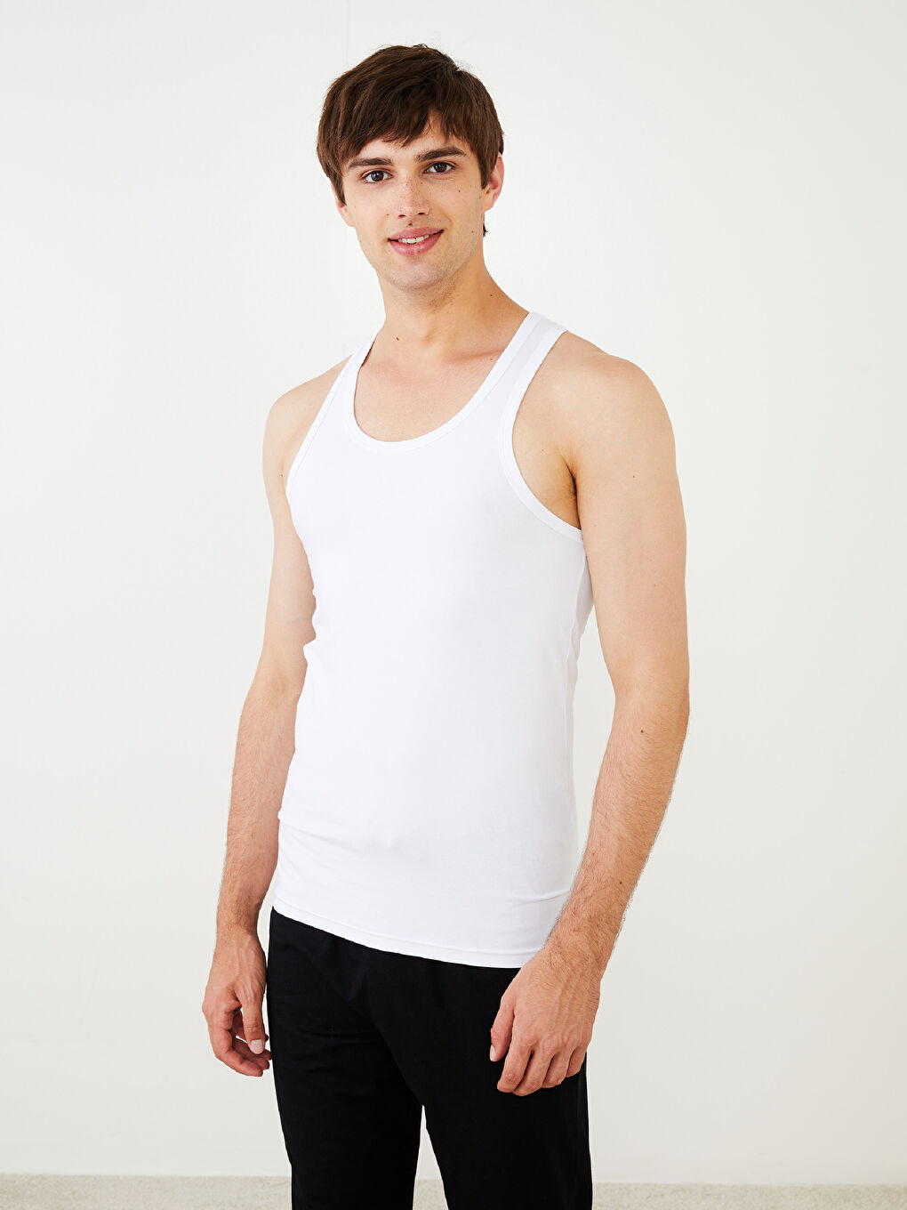 Beyaz U Yaka Penye Erkek Atlet 2'li-2