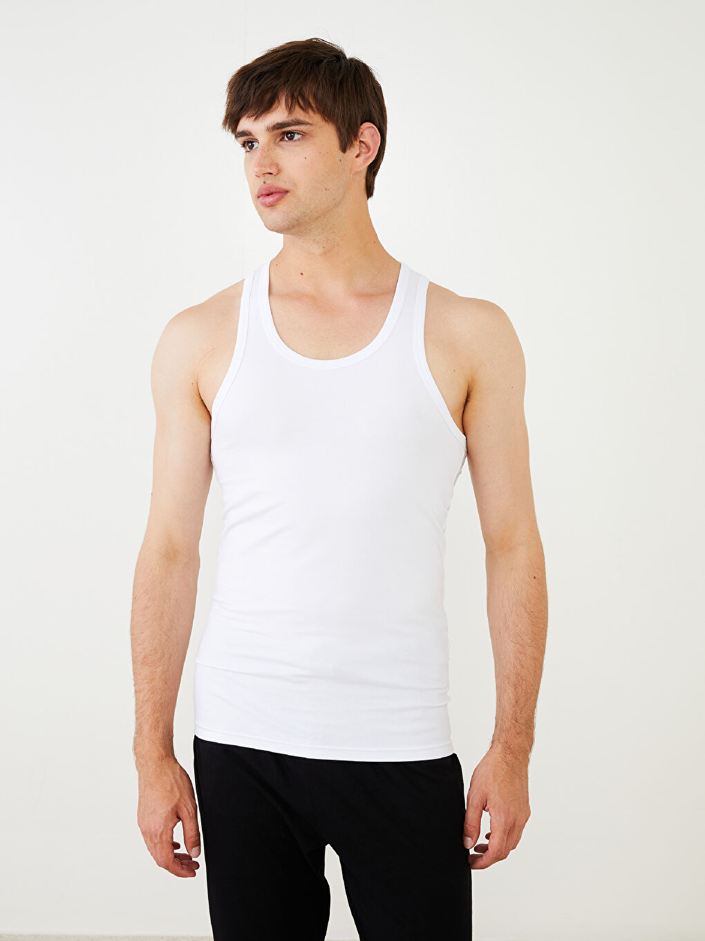 Beyaz U Yaka Penye Erkek Atlet 2'li-3