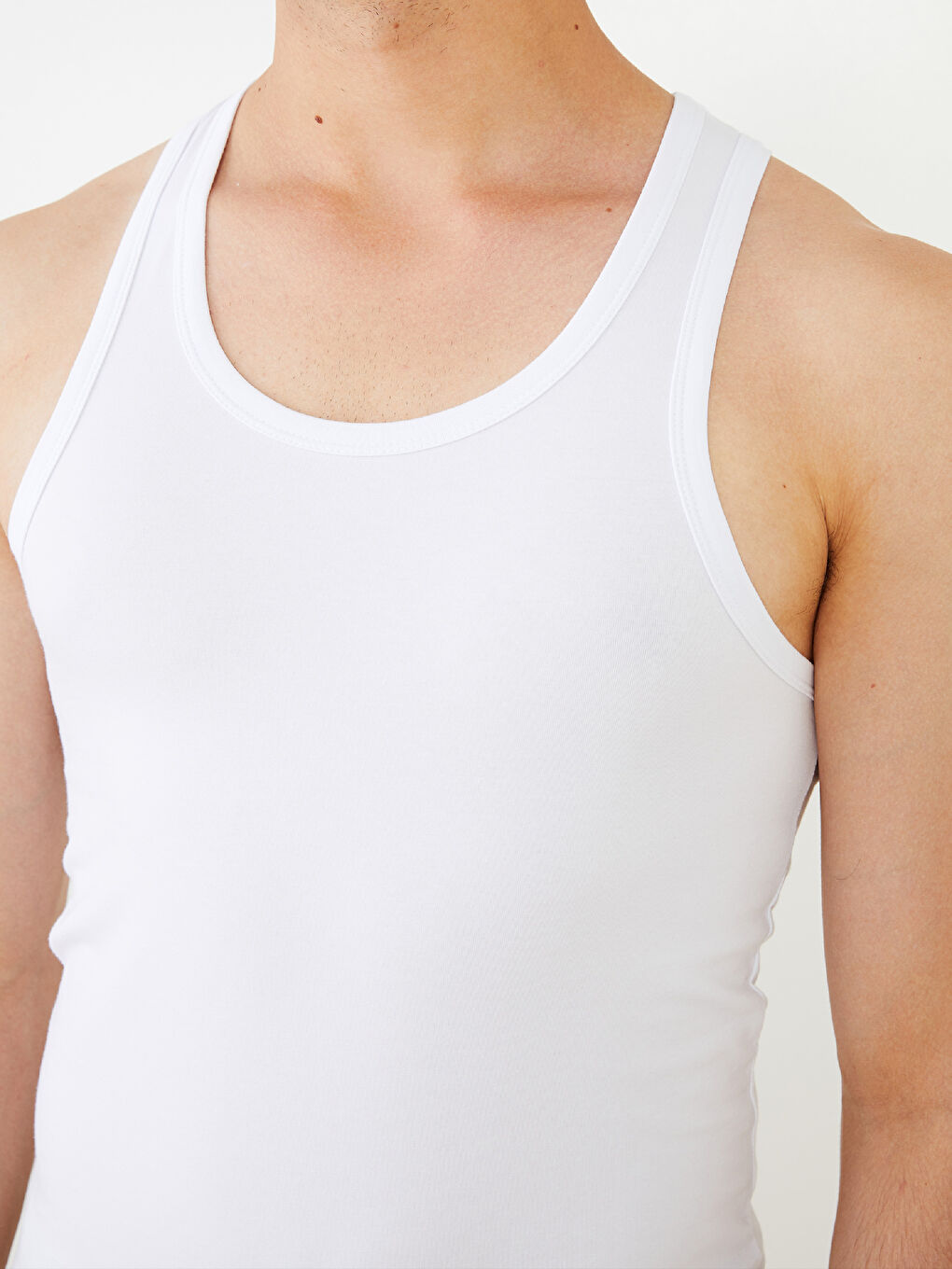 Beyaz U Yaka Penye Erkek Atlet 2'li-4