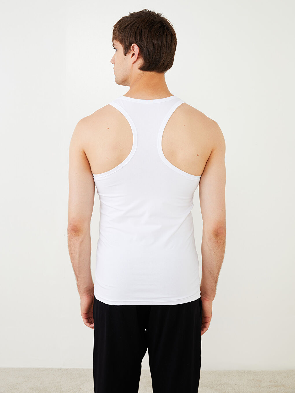 Beyaz U Yaka Penye Erkek Atlet 2'li-5