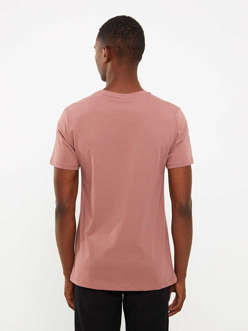 Pembe Bisiklet Yaka Kısa Kollu Baskılı Penye Erkek Tişört-4