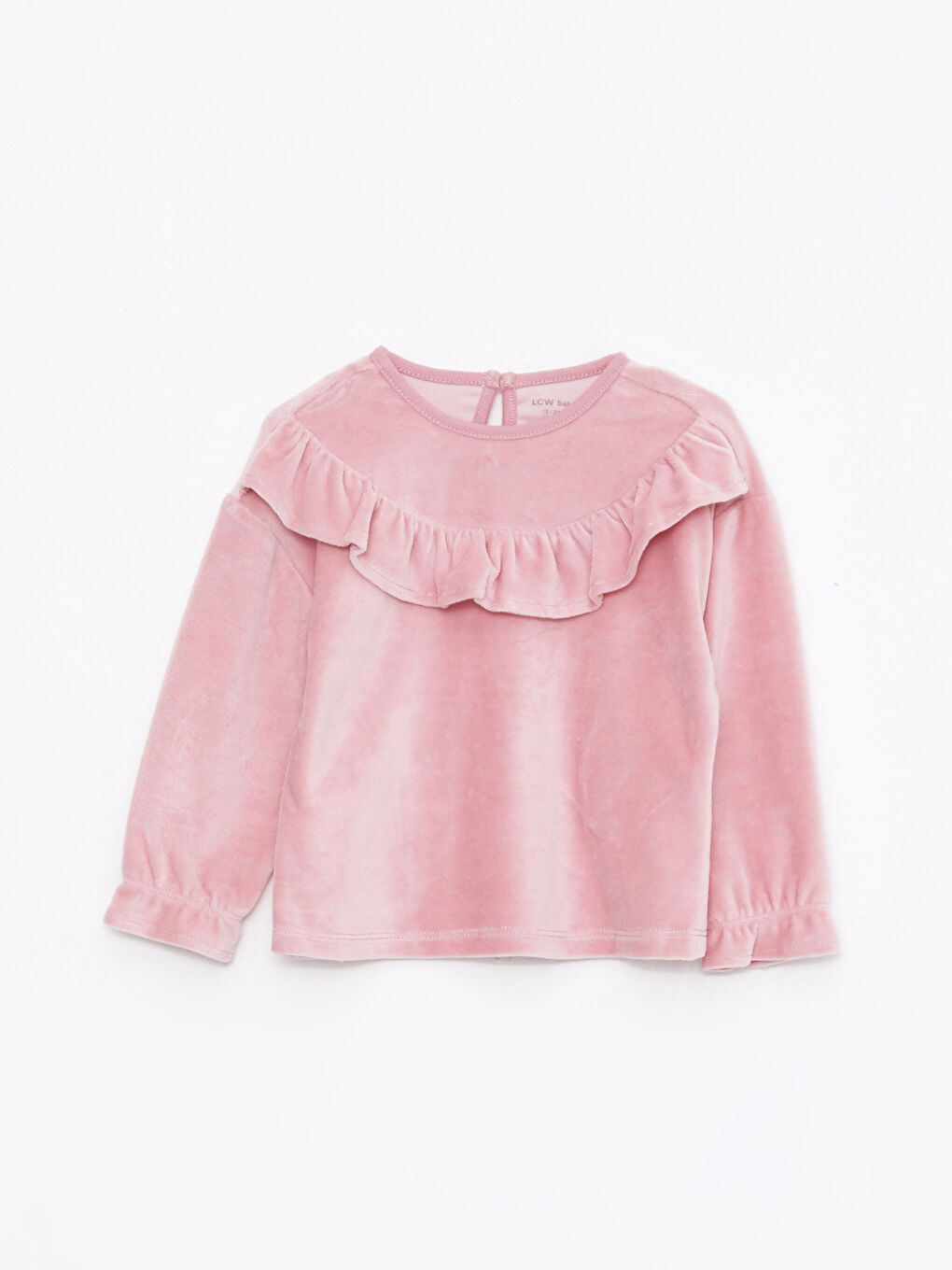 Pembe Bisiklet Yaka Uzun Kollu Basic Kız Bebek Kadife Pijama Takımı-1