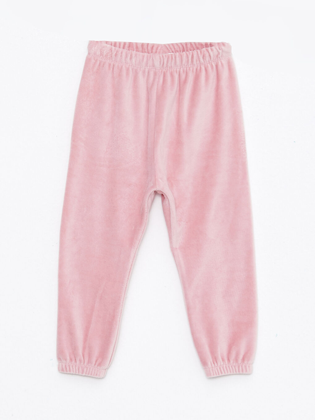 Pembe Bisiklet Yaka Uzun Kollu Basic Kız Bebek Kadife Pijama Takımı-2