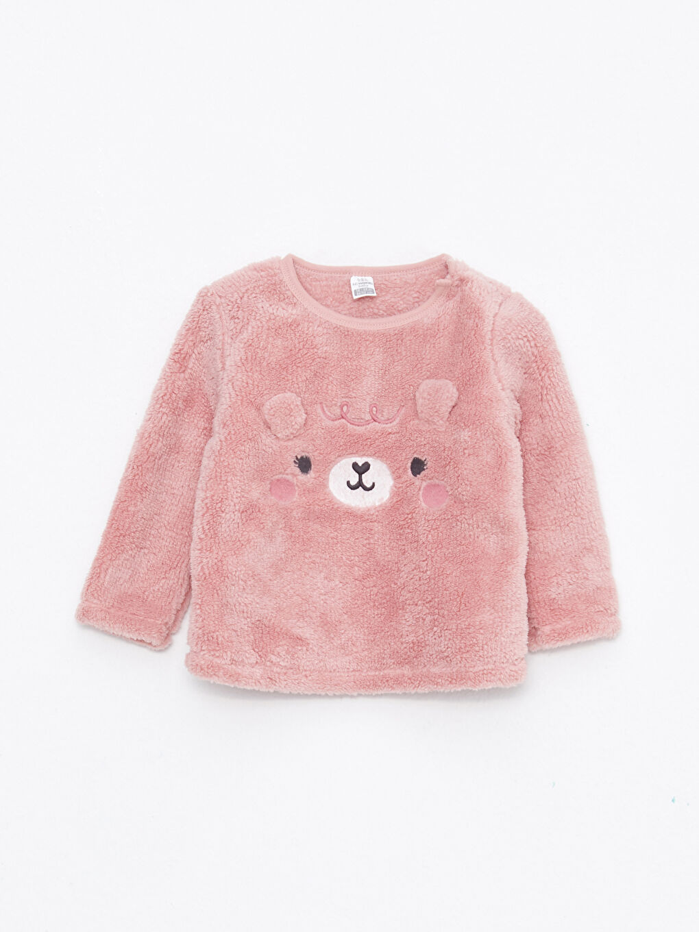 Crew Neck Long Sleeve Embroidery Detailed Baby Girl Fleece Pajama Set-1