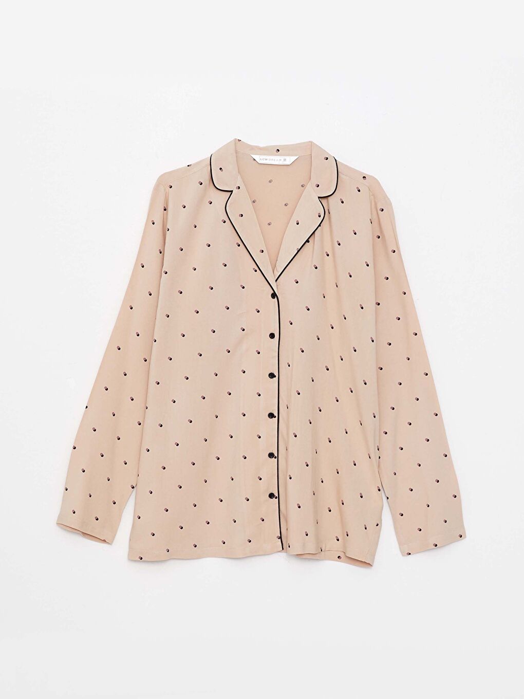 Bej Gömlek Yaka Desenli Uzun Kollu Viskon Kadın Pijama Takımı-6