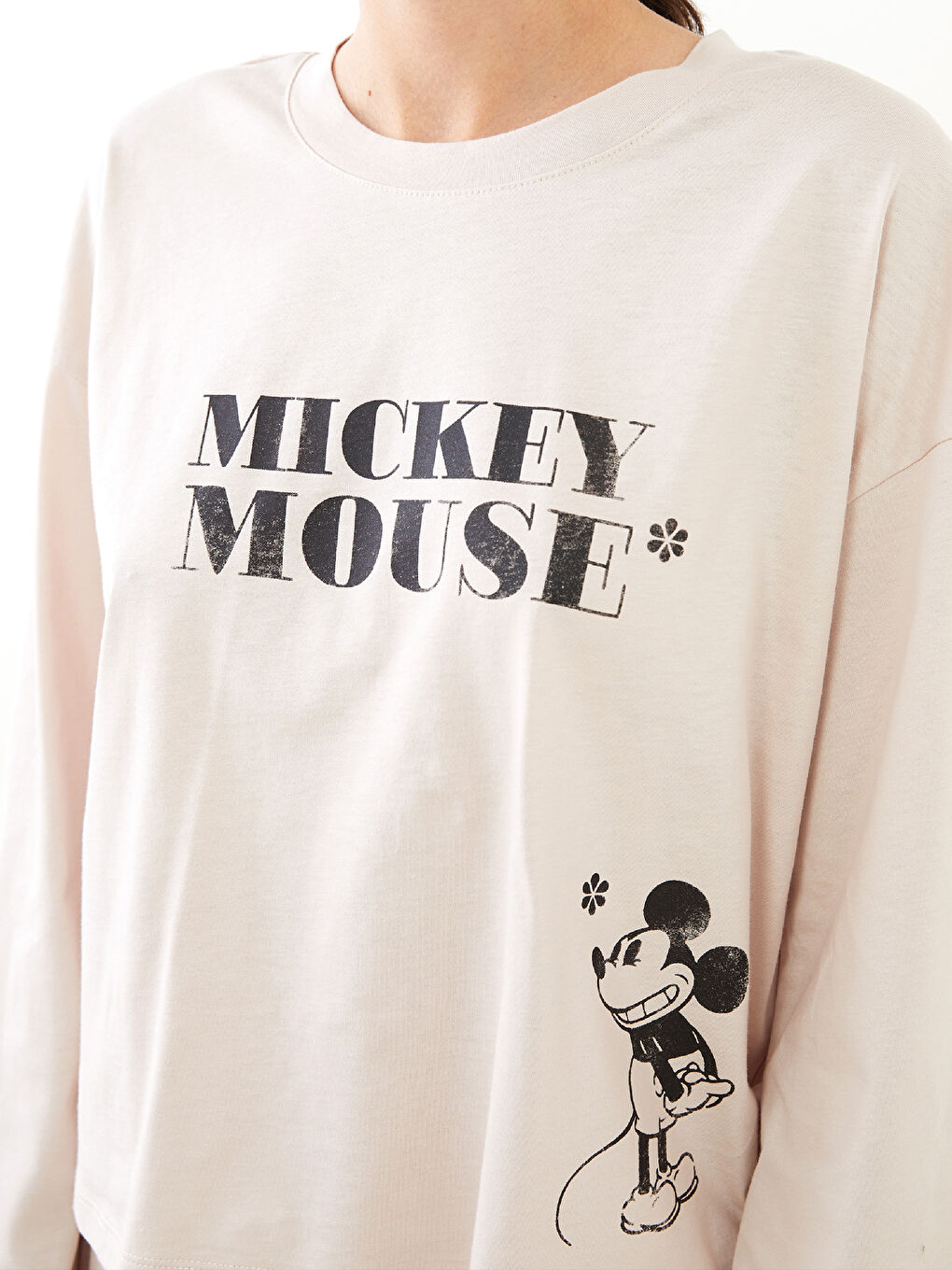 Crew Neck Mickey Mouse Printed Long Sleeve Cotton Women's Pajama Set-3