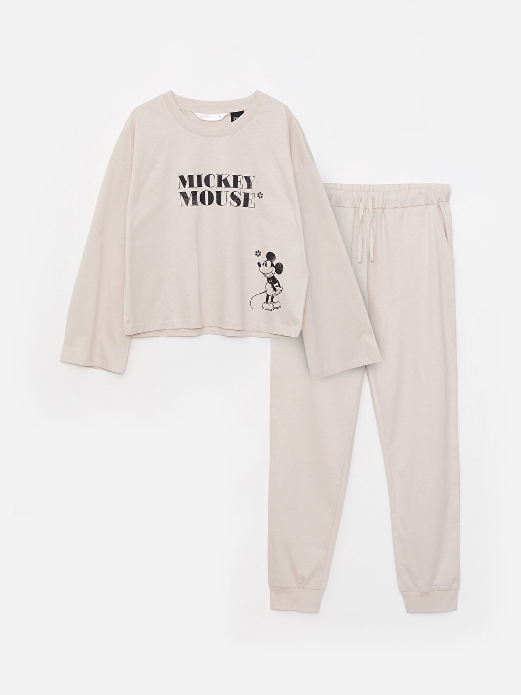 Crew Neck Mickey Mouse Printed Long Sleeve Cotton Women's Pajama Set-5
