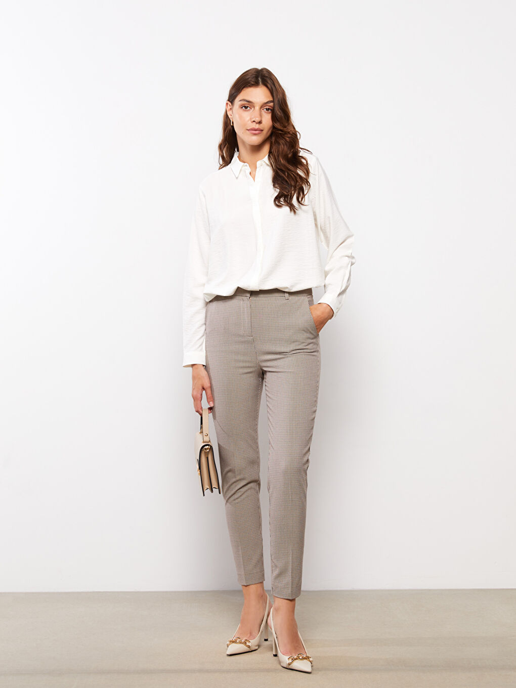 Kahverengi Dar Fit Desenli Kadın Pantolon