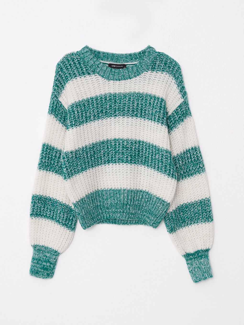 Yeşil Bisiklet Yaka Renk Bloklu Uzun Kollu Kadın Triko Kazak-5