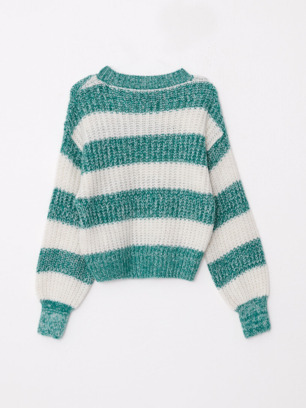 Yeşil Bisiklet Yaka Renk Bloklu Uzun Kollu Kadın Triko Kazak-6