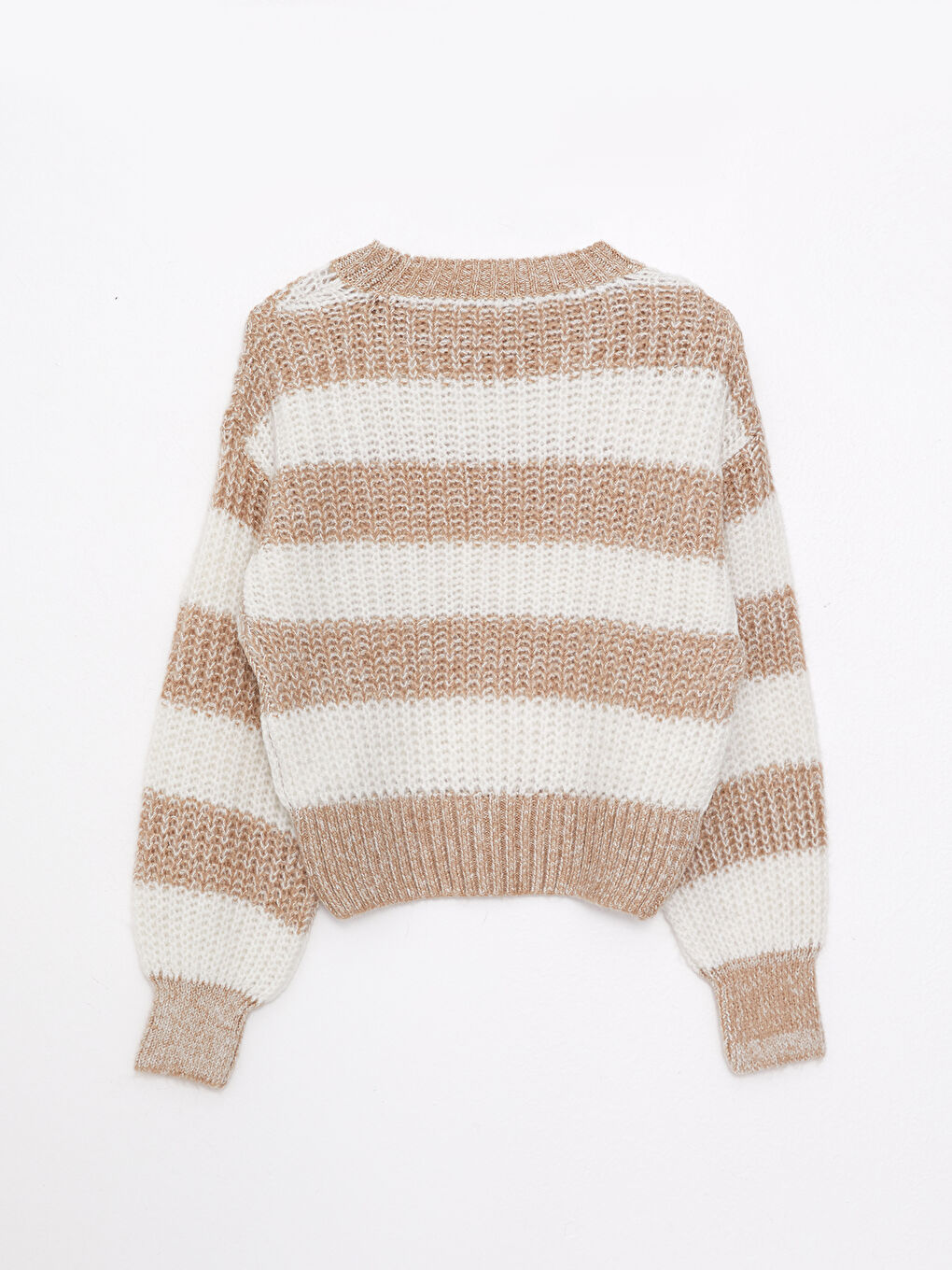 Bej Bisiklet Yaka Renk Bloklu Uzun Kollu Kadın Triko Kazak-6