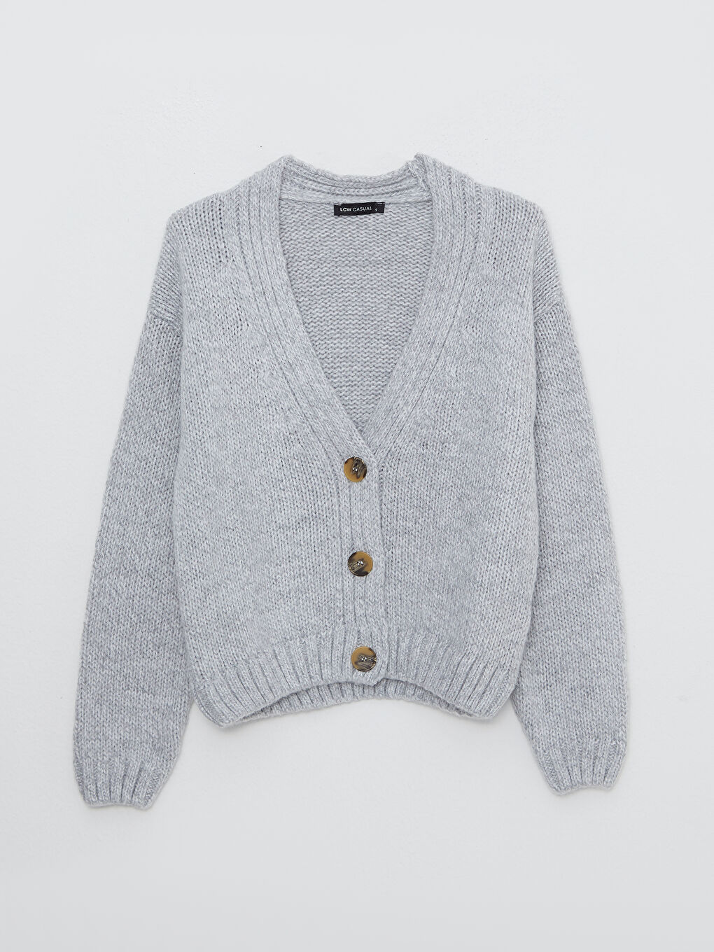 Gri V Yaka Kadın Triko Hırka-5