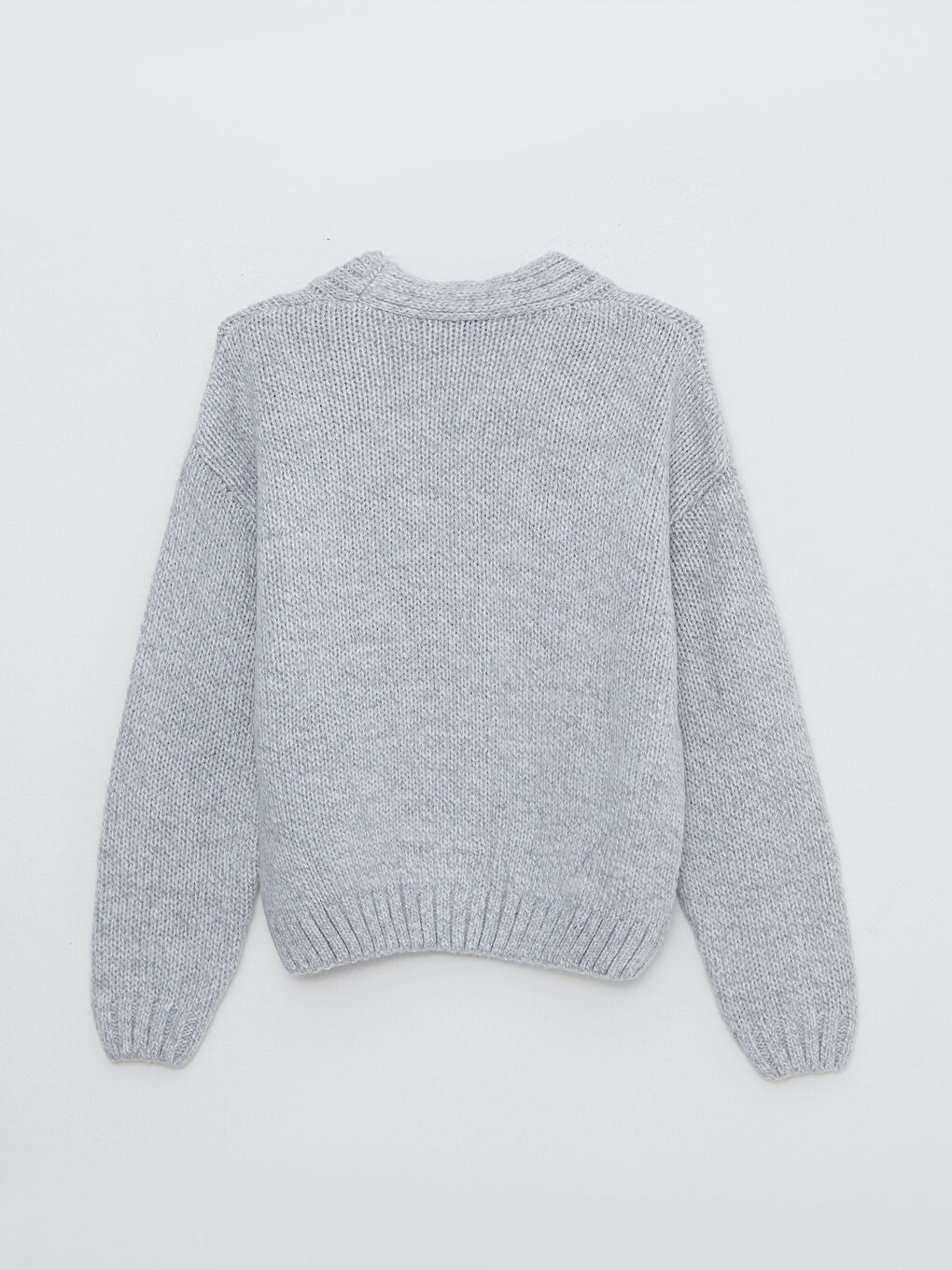 Gri V Yaka Kadın Triko Hırka-6