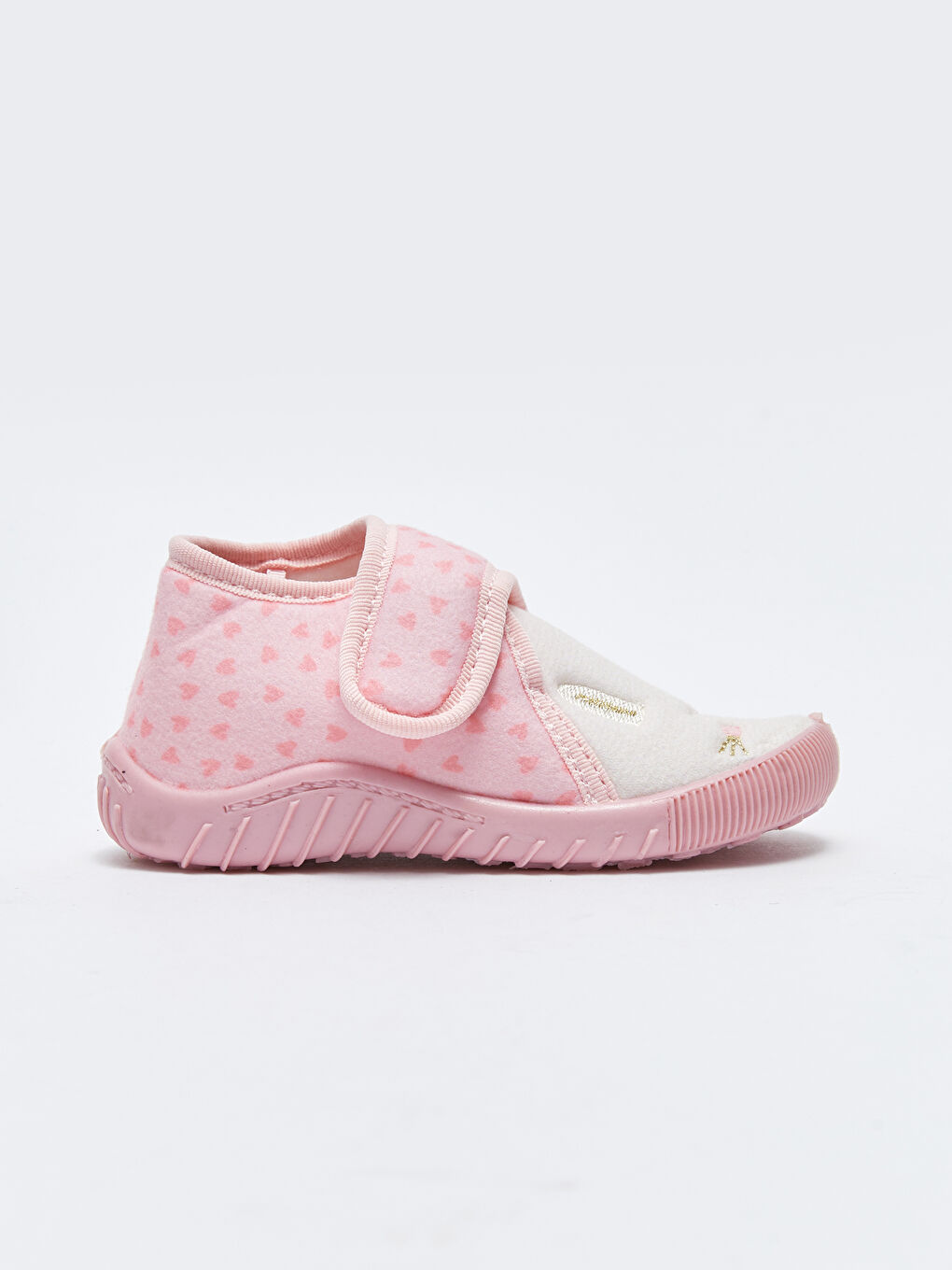 Pembe Nakış Detaylı Cırt Cırtlı Kız Bebek Panduf-1